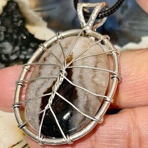 Banded Botswana Agate in Copper Wire Pendant 2”